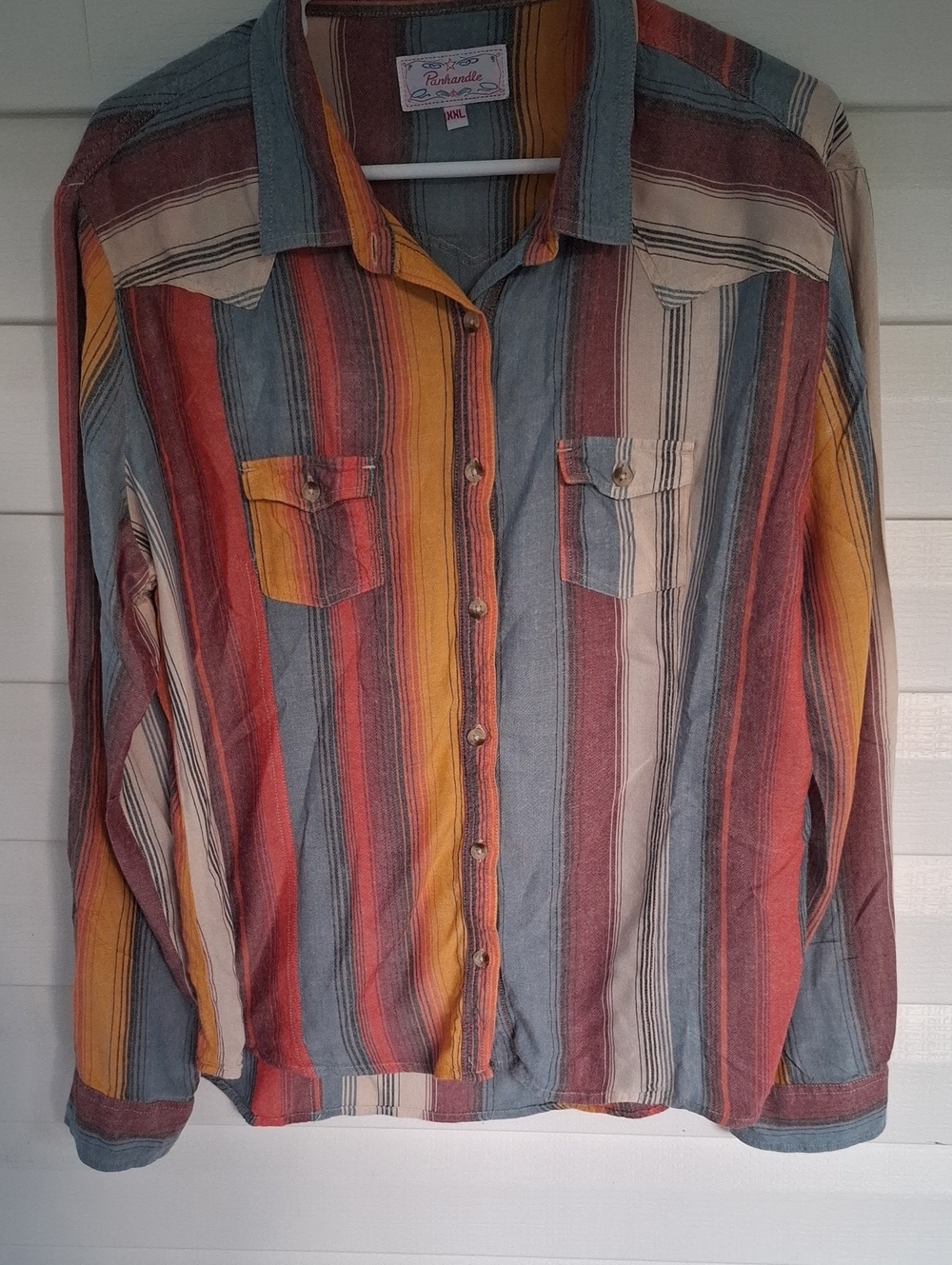 Panhandle Slim Western Button Down L9ng Sleeve Shirt Striped Size XXL